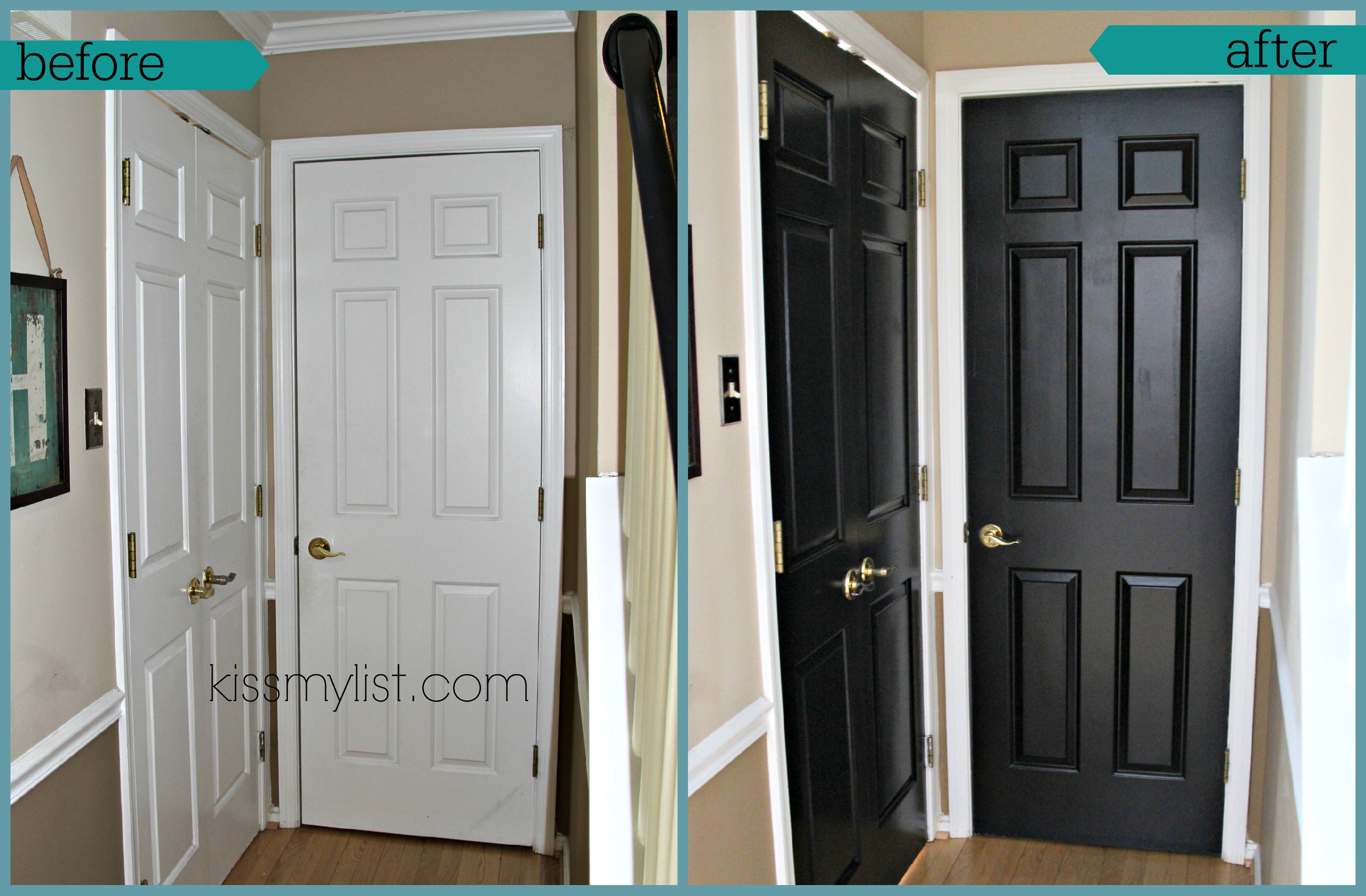 painting old interior doors black before and after